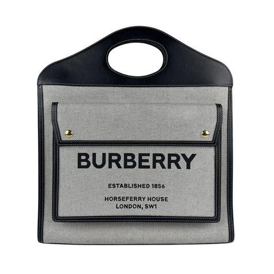 Burberry Black Gray Canvas Leather Handbag Shoulder Bag ( )
