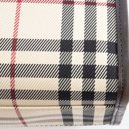 Burberry Beige Brown Canvas Leather Handbag ( )