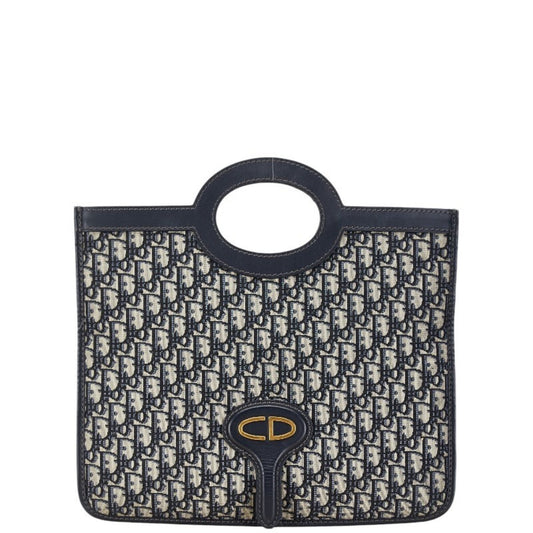 Christian Dior Beige Navy Canvas Leather Handbag Leather Rovelle Bags