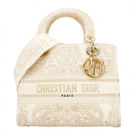 Christian Dior Gold White Canvas Handbag Rovelle Bags