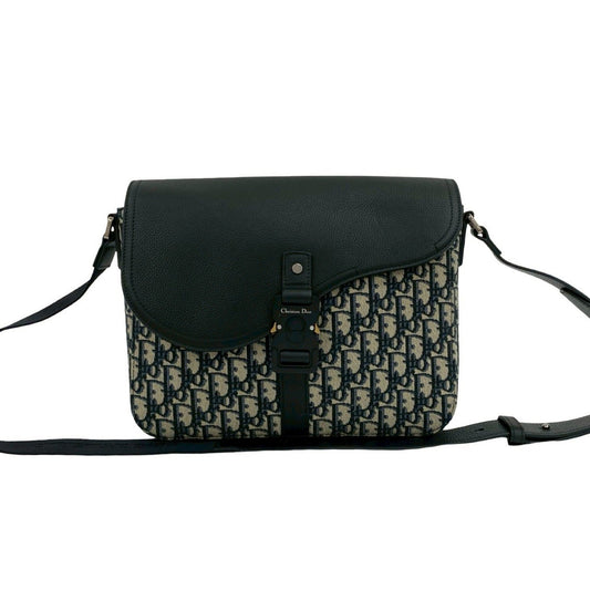 Christian Dior Black Canvas Leather Messenger Bag Shoulder Bag Leather Rovelle Bags