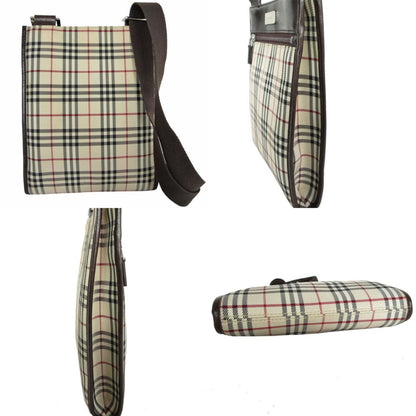 Burberry Beige Brown Canvas Leather Shoulder Bag ( )