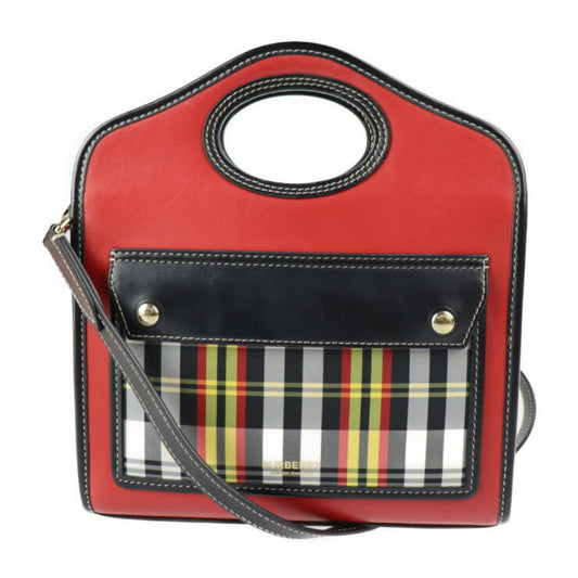 Burberry Black Multi-Color Red Color Leather Nylon Canvas Handbag Shoulder Bag ( )