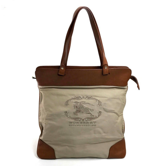 Burberry Beige Brown Canvas Leather Tote Bag ( )