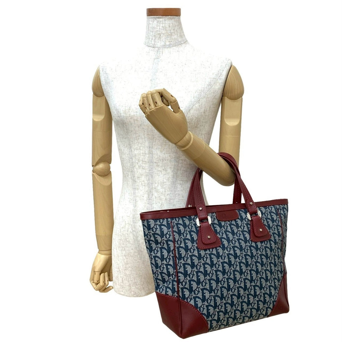 Christian Dior Navy Wine Canvas Leather Handbag Tote Bag Style 2 Rovelle Bags