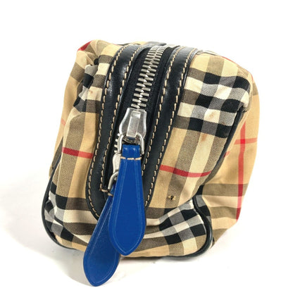 Burberry Beige Black Leather Canvas Clutch Bag Pouch ( )