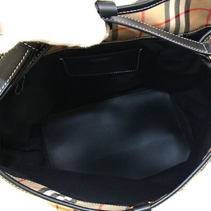 Burberry Beige Black Canvas Leather Shoulder Bag ( )
