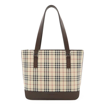 Burberry Beige Black Bordeaux Canvas Leather Shoulder Bag Tote Bag ( )
