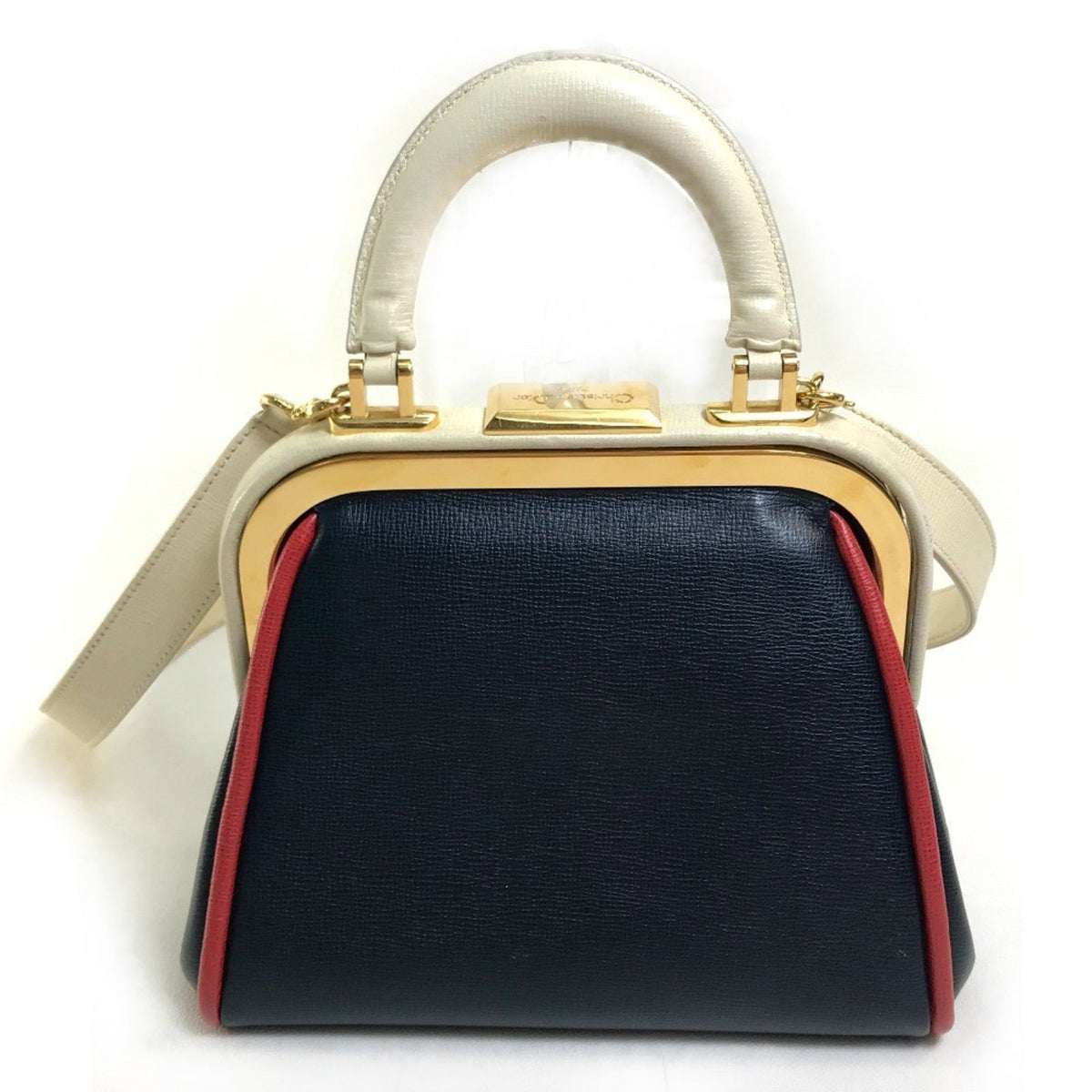 Christian Dior Navy Leather Handbag Leather Rovelle Bags