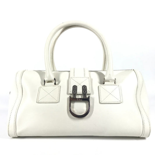 Christian Dior White Leather Boston Bag Handbag Rovelle Bags