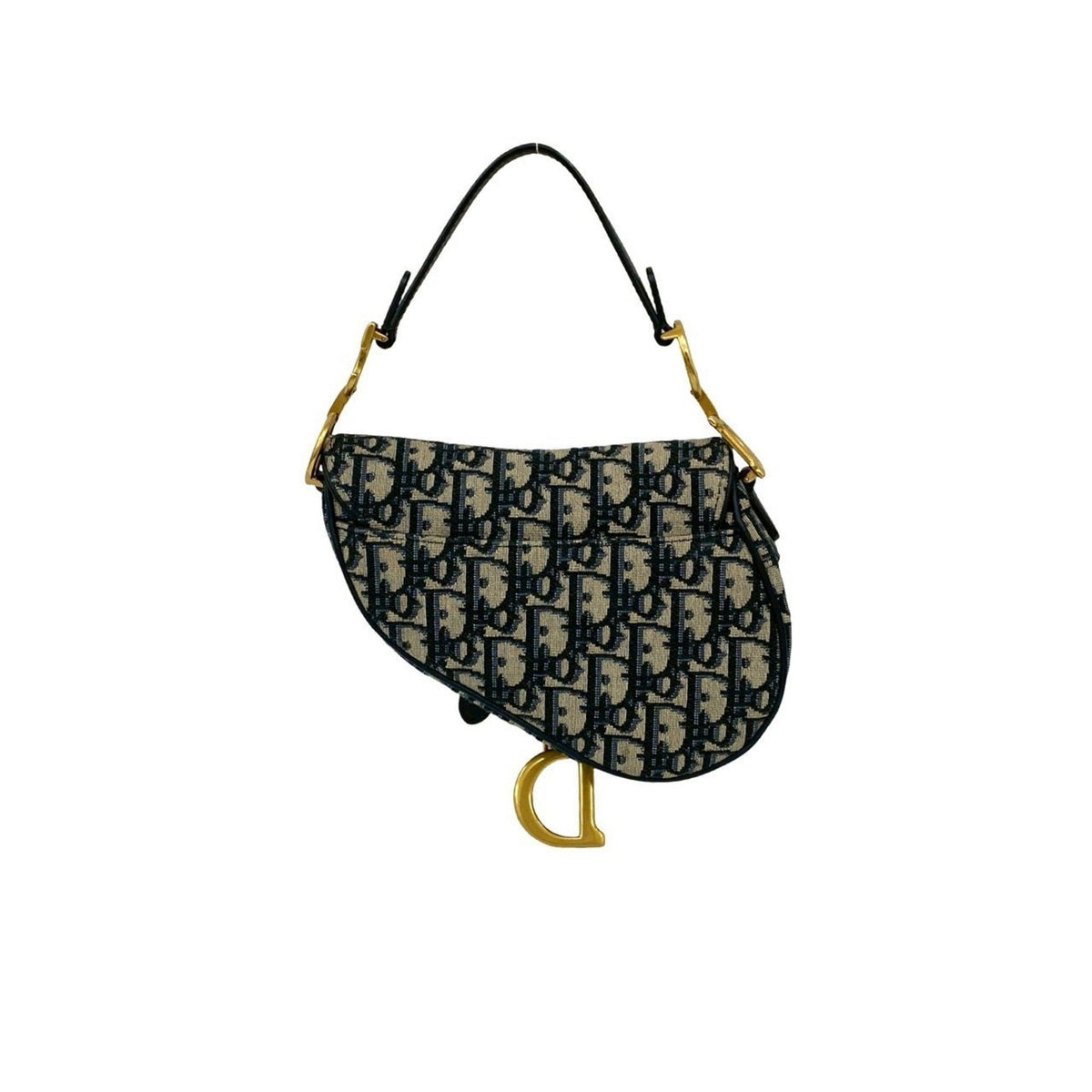 Christian Dior Navy Leather Canvas Handbag Saddle Bag Shoulder Bag Rovelle Bags