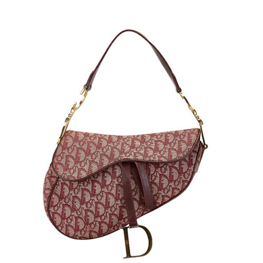 Christian Dior Bordeaux Red Color Canvas Leather Handbag Rovelle Bags