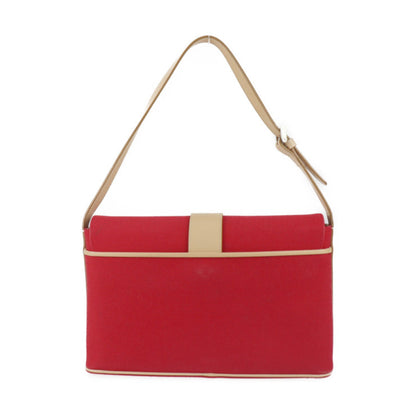 Burberry Beige Red Color Canvas Leather Handbag Shoulder Bag Tote Bag ( )