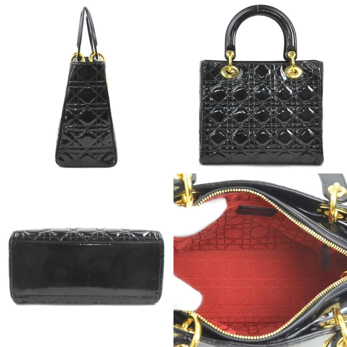 Christian Dior Black Patent Leather Handbag Shoulder Bag Leather Rovelle Bags