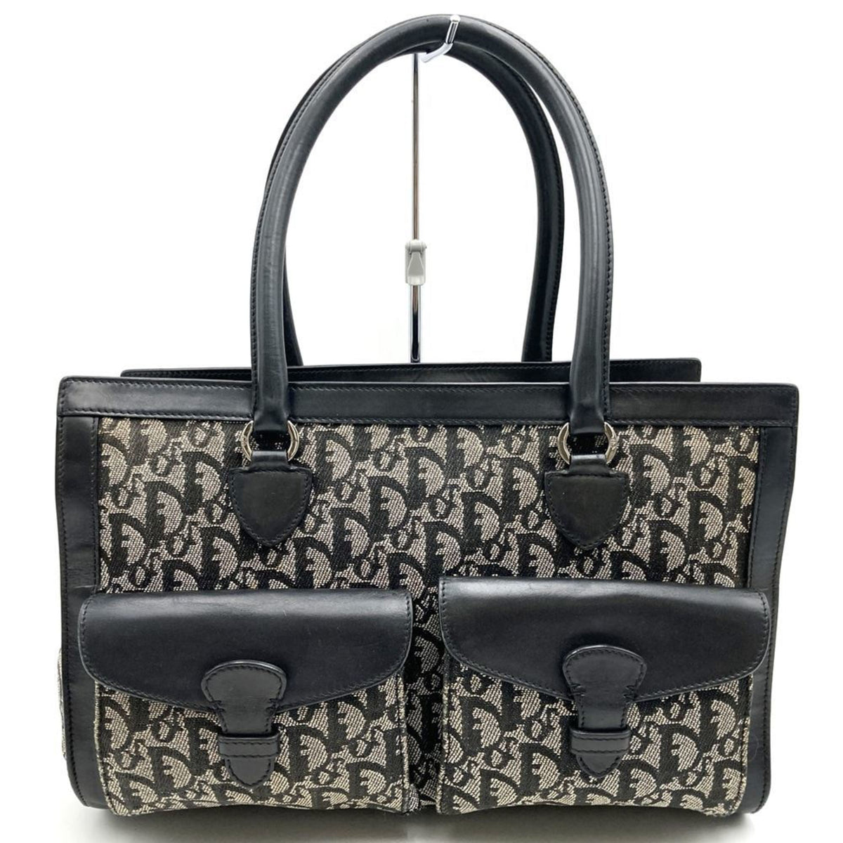 Christian Dior Black Canvas Leather Handbag Tote Bag Leather Rovelle Bags