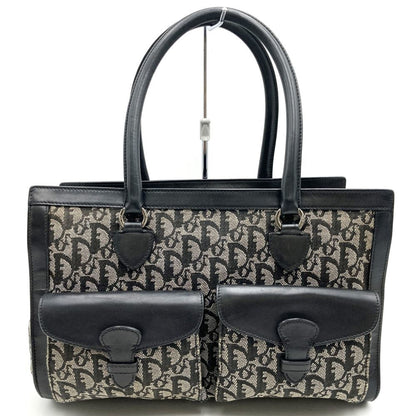 Christian Dior Black Canvas Leather Handbag Tote Bag Leather Rovelle Bags