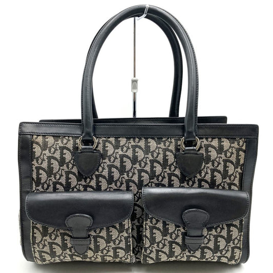 Christian Dior Black Canvas Leather Handbag Tote Bag Leather Rovelle Bags
