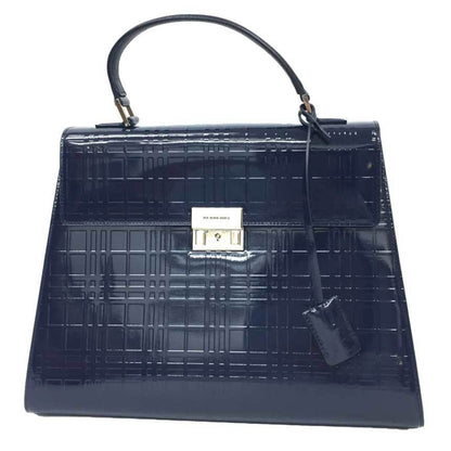 Burberry Navy Patent Leather Handbag Tote Bag ( )