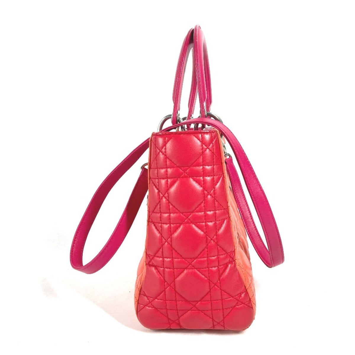 Christian Dior Lady Dior Orange Pink Red Color Leather Handbag Shoulder Bag Tote Bag Rovelle Bags