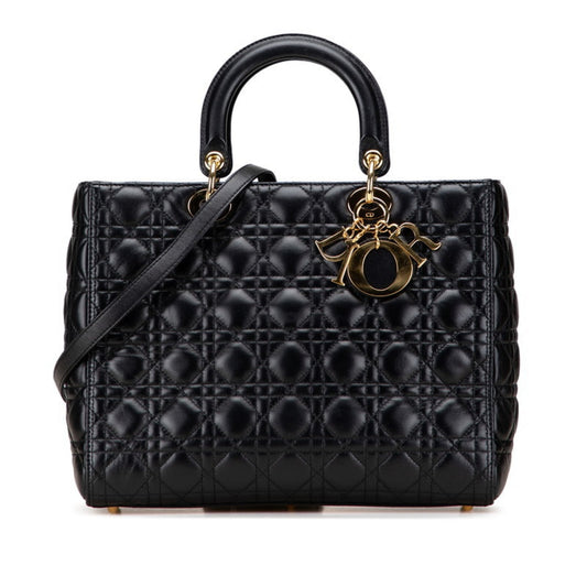 Christian Dior Lady Dior Black Leather Handbag Shoulder Bag Rovelle Bags