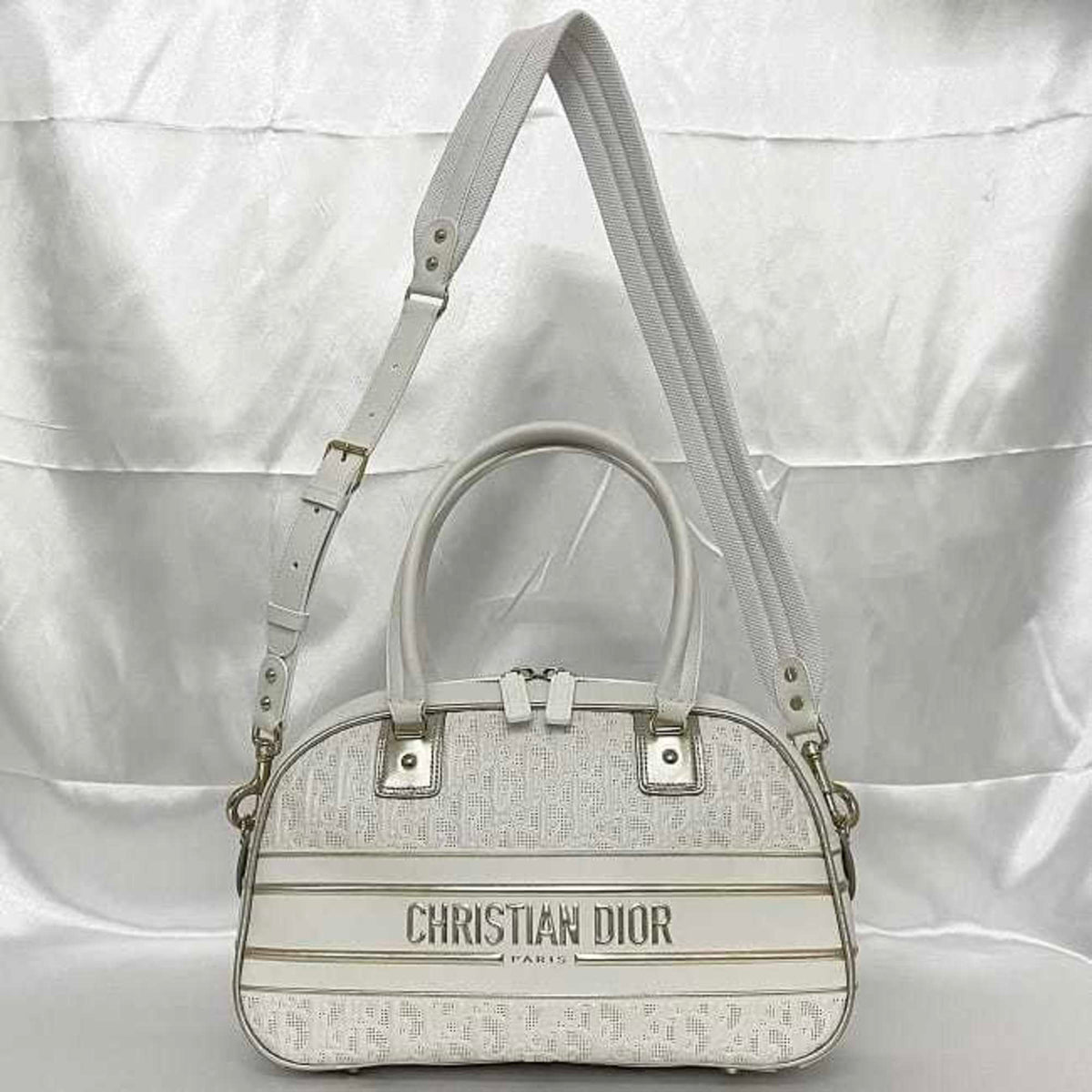 Christian Dior Trotter White Leather Rubber Boston Bag Handbag Rovelle Bags