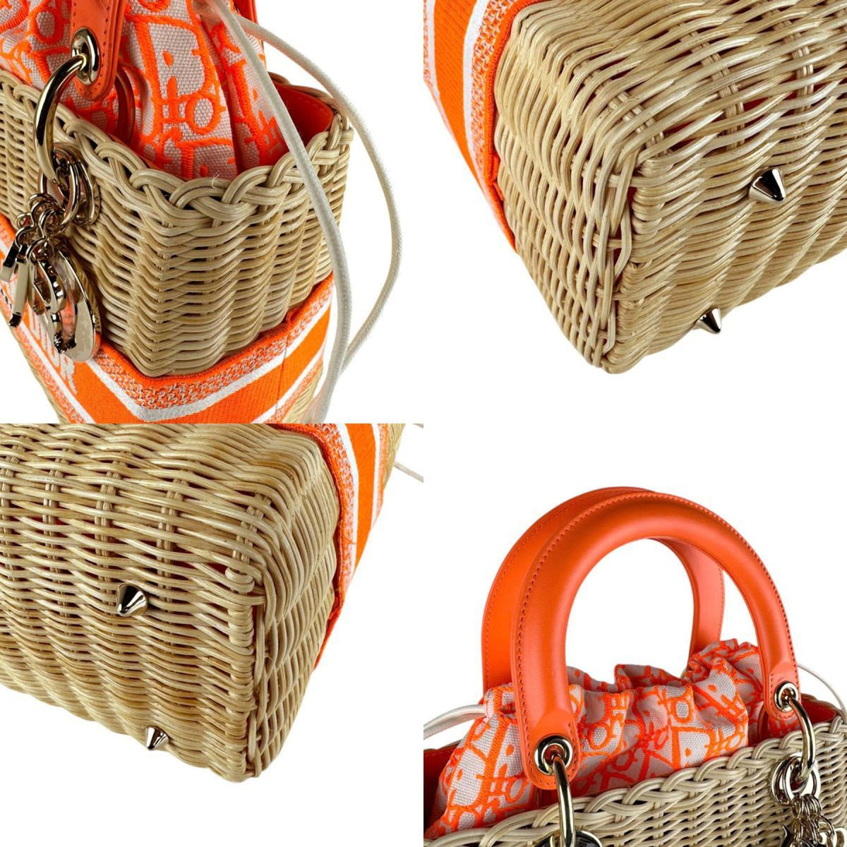 Christian Dior Neon Orange Straw Leather Canvas Handbag Shoulder Bag Rovelle Bags