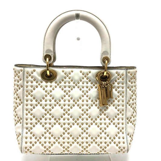 Christian Dior Lady Dior White Leather Handbag Tote Bag Rovelle Bags