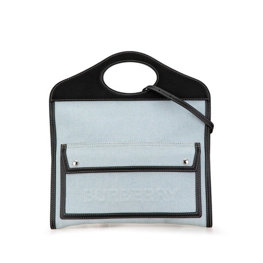 Burberry Black Blue Canvas Leather Handbag Shoulder Bag ( )