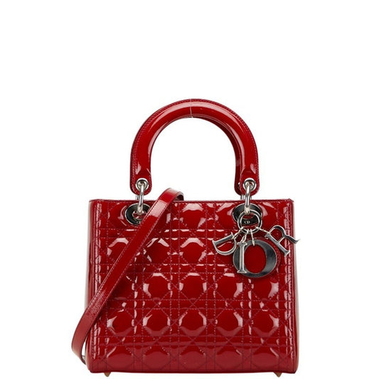 Christian Dior Lady Dior Red Color Patent Leather Handbag Shoulder Bag Leather Rovelle Bags