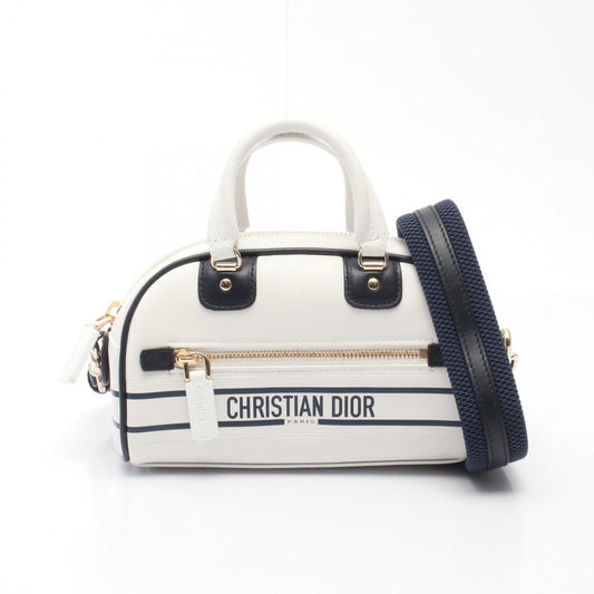 Christian Dior Navy White Leather Handbag Rovelle Bags