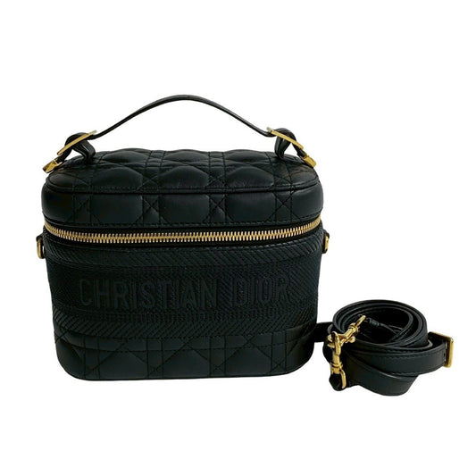Christian Dior Black Leather Handbag Shoulder Bag Vanity Bag Rovelle Bags