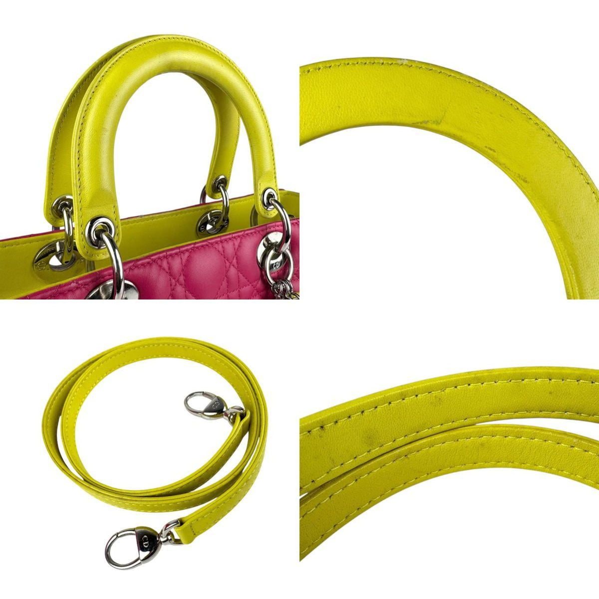 Christian Dior Blue Pink Yellow Leather Handbag Shoulder Bag Leather Rovelle Bags