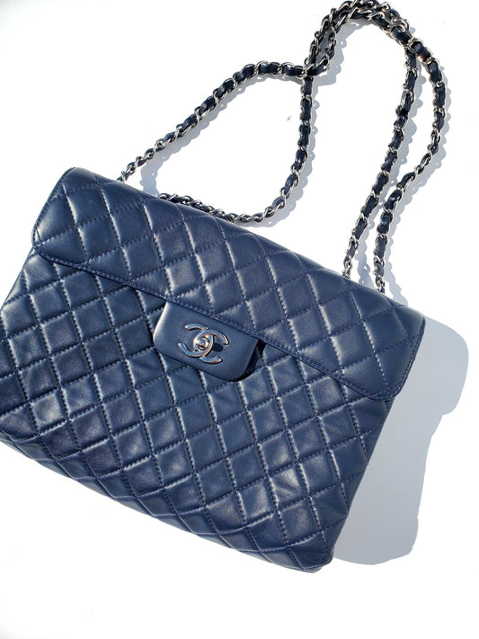 CHANEL Navy Lambskin Single Flap Bag Rovelle Bags