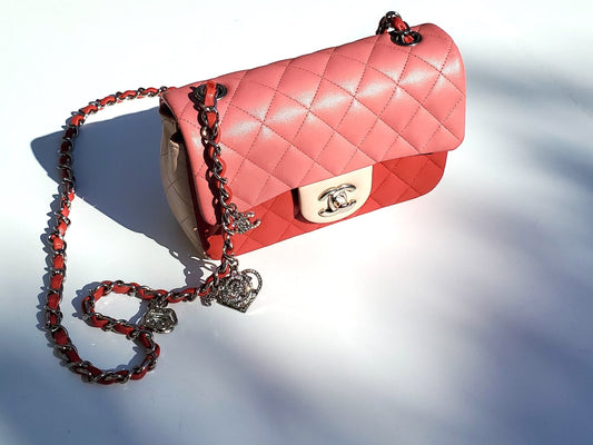 CHANEL Rectangular Mini Valentine Charm Tri-color Pink Flap Bag Rovelle Bags