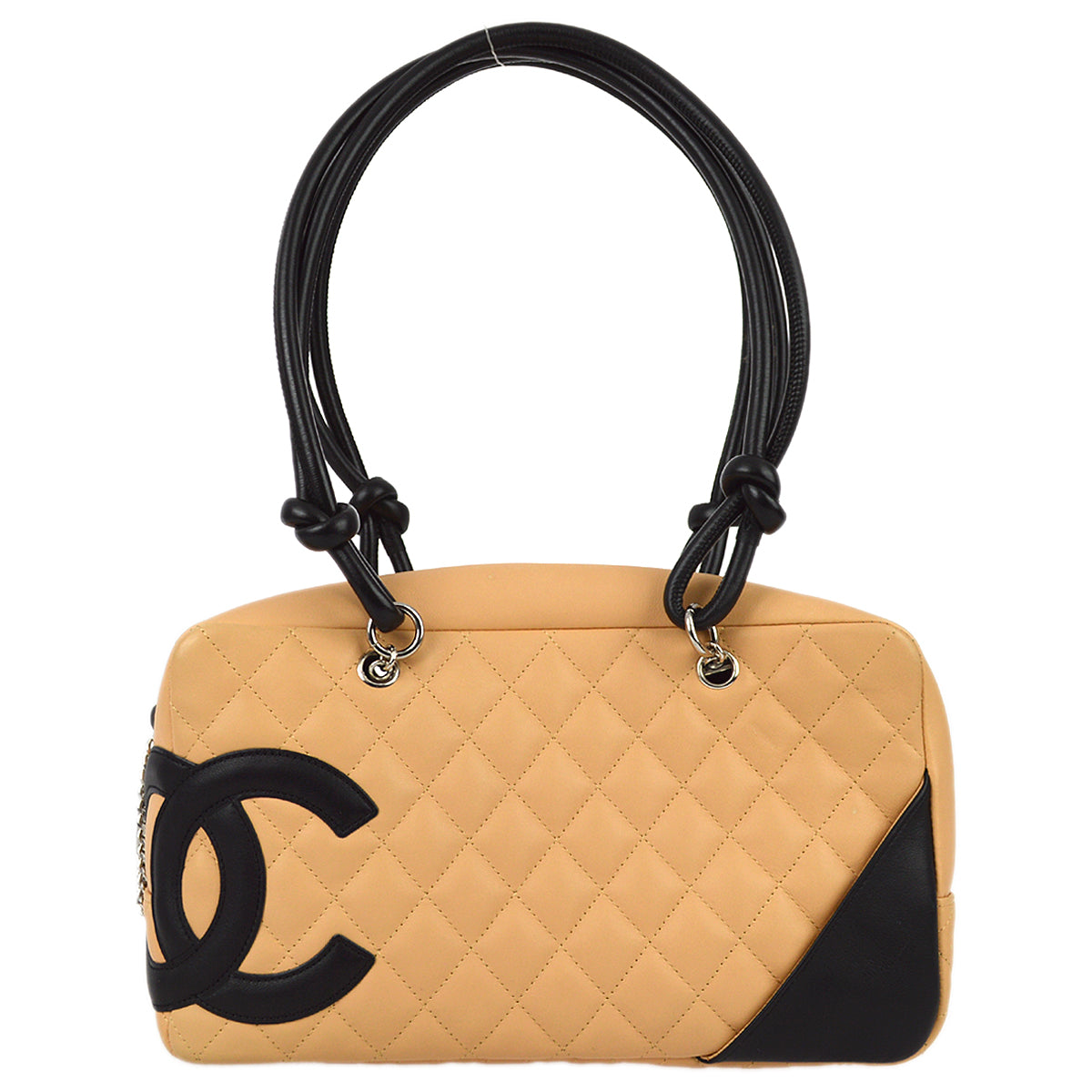 Chanel Beige Black Calfskin Cambon Ligne Bowling Handbag Rovelle Bags