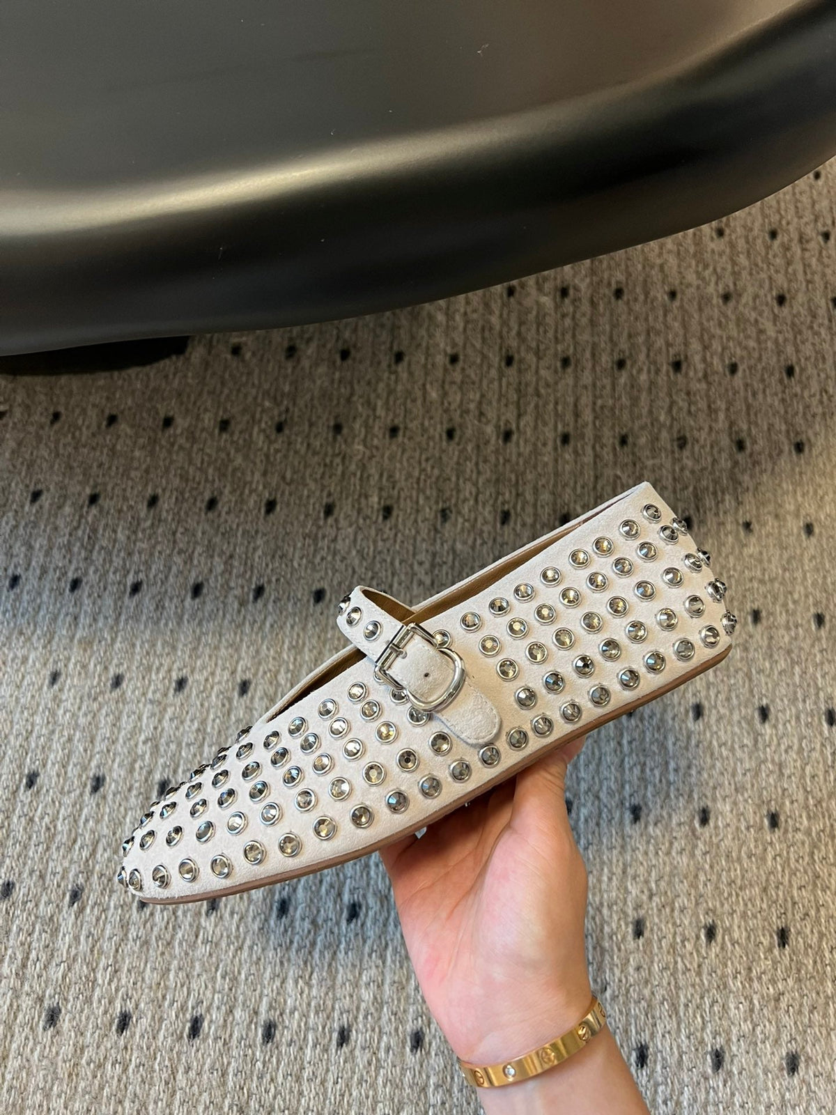 STRASS BALLET FLATS IN WHITE LAMBSKIN