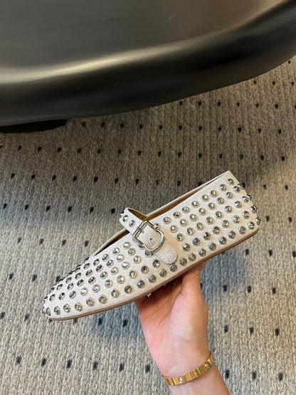 STRASS BALLET FLATS IN WHITE LAMBSKIN
