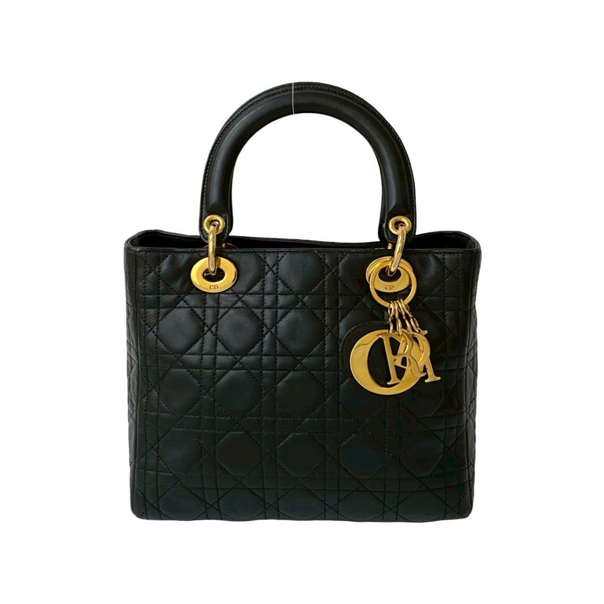 Dior Handbag leather black Cannage stitch Lady Dior Women Rovelle Bags