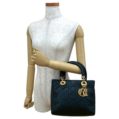 Dior Handbag leather black Cannage stitch Lady Dior Women Rovelle Bags