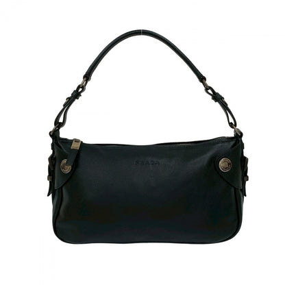 Prada Shoulder Bag Leather Black Logo Metal Women Rovelle Bags