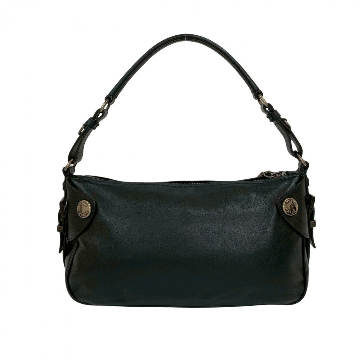 Prada Shoulder Bag Leather Black Logo Metal Women Rovelle Bags