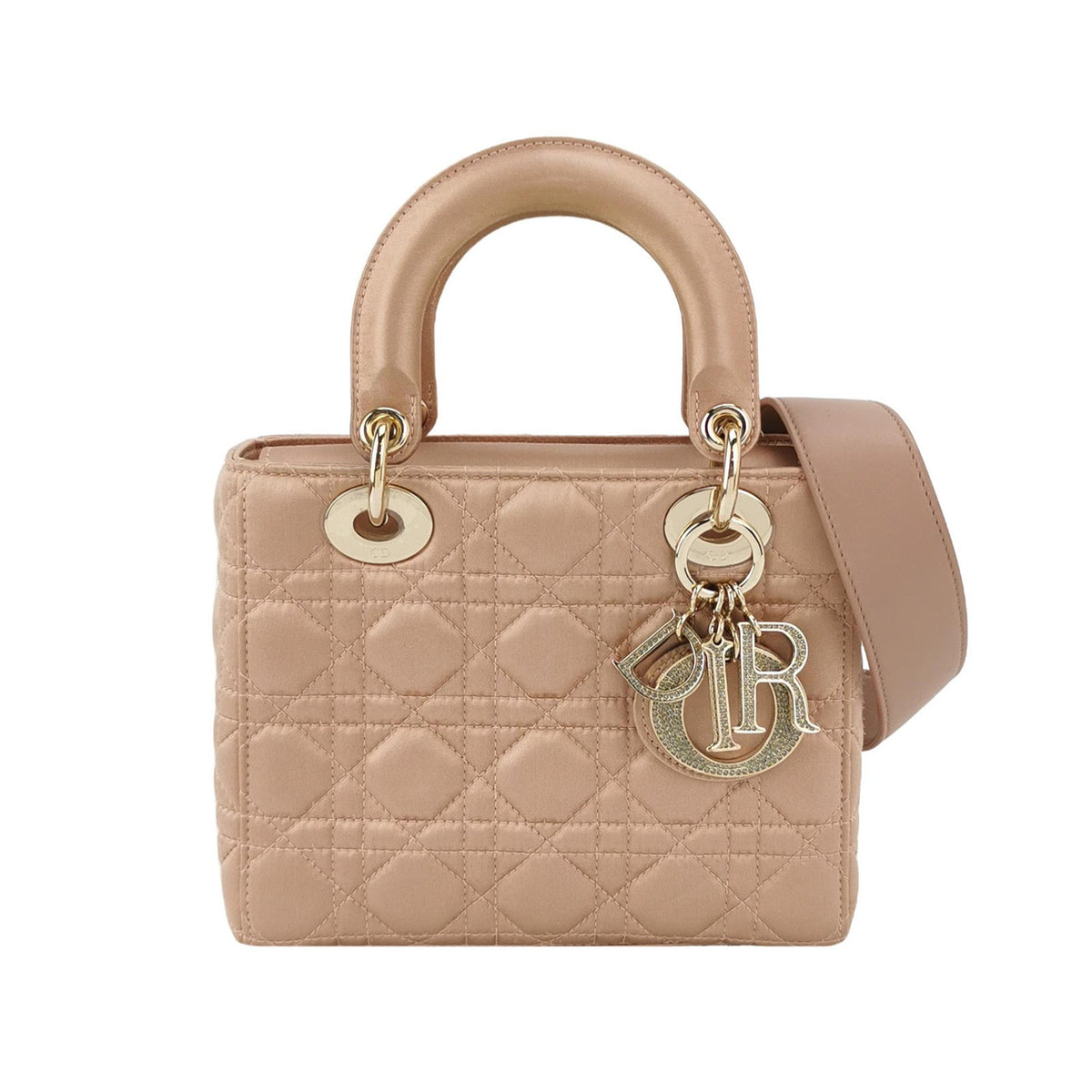 Lady Dior Small My AbcDior 2019 Beige Silk Handbag Crystal Charms Rovelle Bags