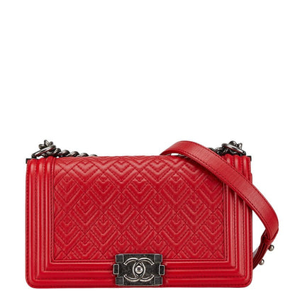 Chanel Boy 25 Red Lambskin Chain Shoulder Bag Rovelle Bags