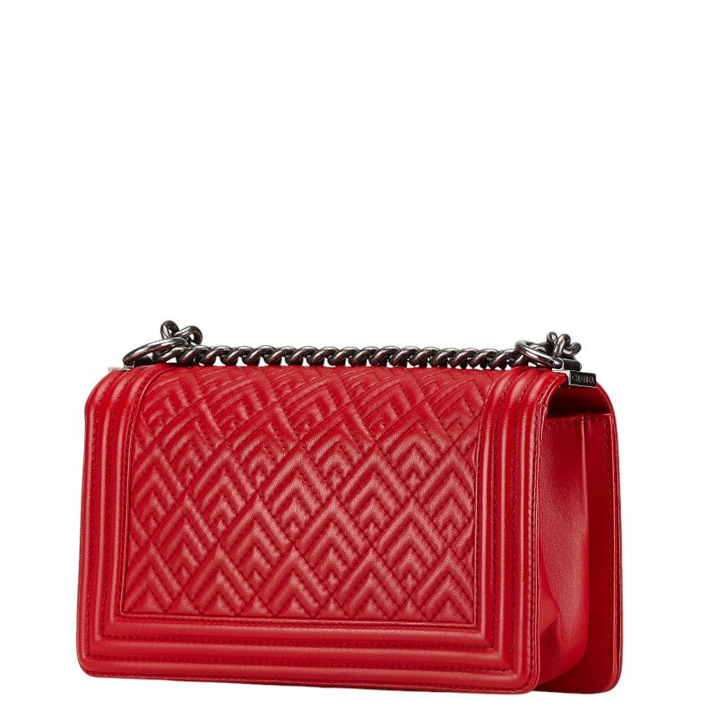 Chanel Boy 25 Red Lambskin Chain Shoulder Bag Rovelle Bags