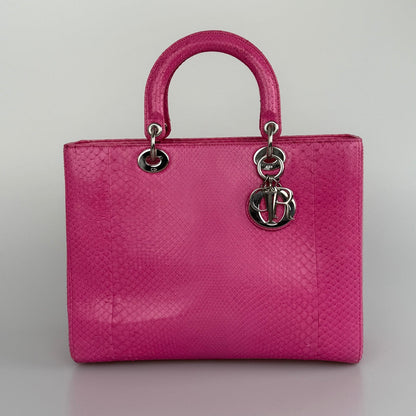 Christian Dior Large Lady Dior Bag With Pink Python Leather And Silver Hardware Rovelle Bags