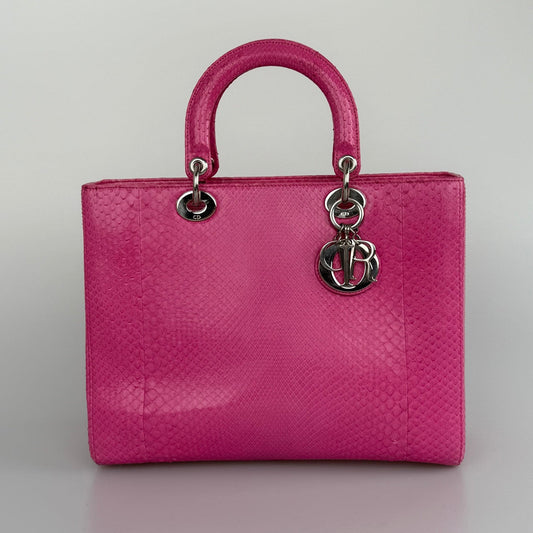 Christian Dior Large Lady Dior Bag With Pink Python Leather And Silver Hardware Rovelle Bags