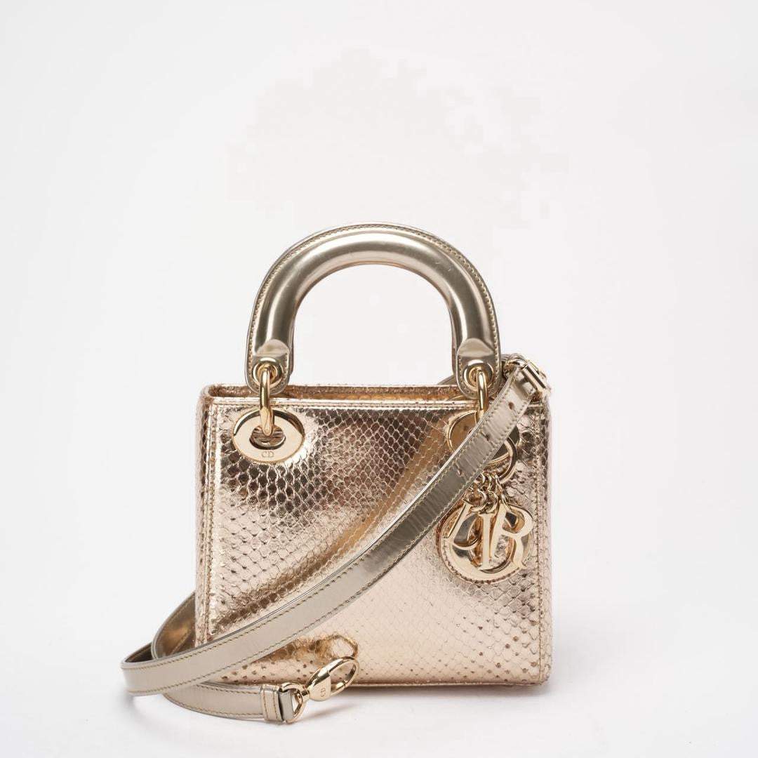Dior Mini Lady Dior Bag Gold In Python Leather With Gold Hardware On Rovelle Bags
