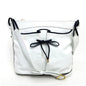 CELINE Shoulder Bag leather White x black Ribbon motif Women