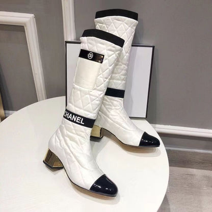 New Fashion Color matching diamond grid Long boots