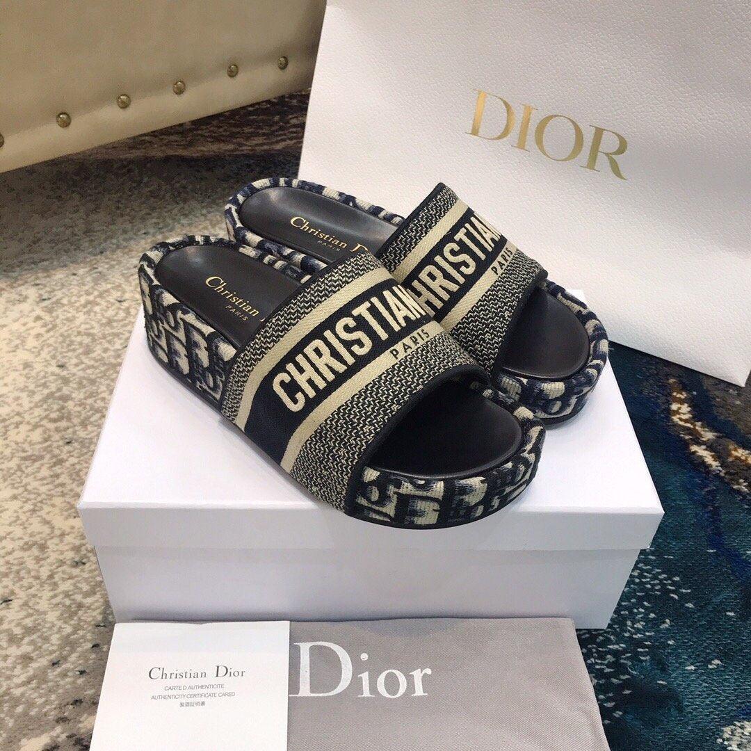 DIOR Dway Embroidered Denim Wedge Sandals